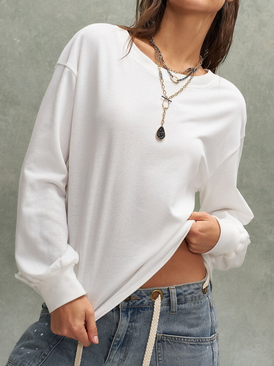 Bohemela Sweatshirt Rajut Polos Kasual untuk Wanita - Putih - View 1