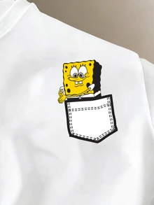 SpongeBob SquarePants | SHEIN Daypath Plus Size Men's Cartoon Print Crew Neck Casual Knit Short Sleeve T-Shirt - White - View 2