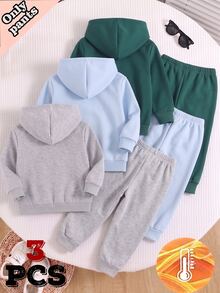 Young Boys Clothes 3Pcs Fleece Lined Jogger Pants Set Winter Sweatpants Horse Logo Print Multipack Casual Track Pants Multi-Pack - Black - View 3