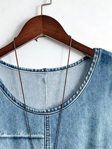 EMERY ROSE Plus Size Women 2 Pieces Outfit, Denim Print Round Neck Short Sleeve Loose Top & Elastic Waist Wide Leg Long Pants Casual Daily Wear Matching Set - Multicolor - View 4