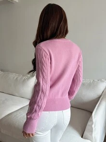 Livesso Women's Single-Breasted Casual Daily Long Sleeve Cardigan Fall Winter - Pink - View 2