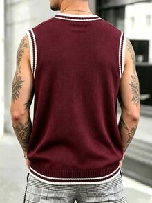 Manfinity Homme Men's Plus Size Colorblock Trim Knit Vest - Burgundy - View 2