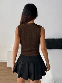 SHEIN PETITE 女款休閒日常針織馬術圖案背心 - 咖啡棕 - 查看 2