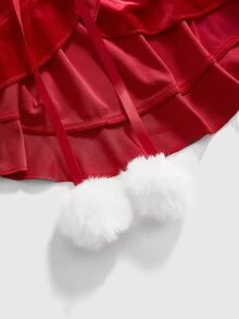 ROMWE Autumn/Winter Christmas Party Sweet Red Plush Fur Trim Decorated Women's Vest - Red - View 3