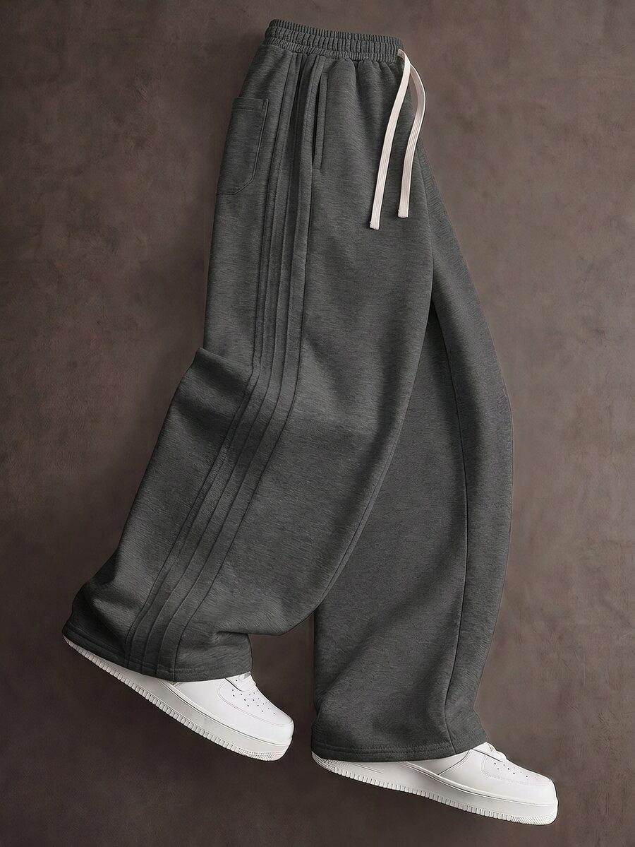 STYNVO 男士休閒百搭抽繩腰寬鬆運動長褲,適合日常穿著 - 深灰色 - 查看 1