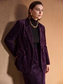 MOTF PREMIUM WOMEN'S PLUS SIZE AUTUMN/WINTER NOTCH LAPEL DOUBLE-BREASTED BLAZER - Purple - View 7