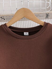 SHEIN 1pc Girls Brown Sweatshirt Patchwork Print 2 In 1 Dress, Casual Daily Dress For Autumn - Brown - View 6
