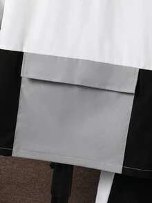 SHEIN 男童 2件組三色拼接半拉鍊連帽防風夾克外套與工裝長褲套裝，大童運動休閒套裝，秋季穿搭，秋季服飾 - 黑與白 - 查看 5