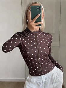 DAZY 女款小立領長袖修身豹紋休閒防曬薄款夾克 - 棕色 - 查看 3