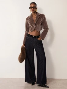 MERLEAU Women's Solid Color Plush Casual Versatile Long Sleeve Blazer - Brown - View 6
