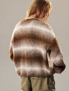 SHEIN Autumn/Winter Fashion Tie-Dye V-Neck Long Sleeve Cardigan Sweater - Multicolor - View 2