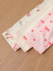 SHEIN 3件組新生女嬰秋季休閒長袖T恤蝴蝶結元素可愛連身衣 - 彩色 - 查看 4