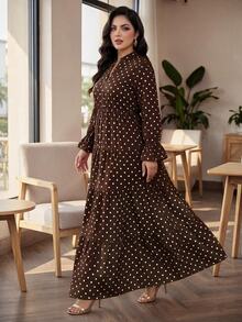 Auveirra Plus Size French Elegant Polka Dot Print Dress - Multicolor - View 3