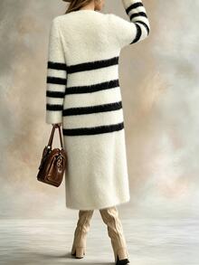 Balvessa Women's Striped Contrast Color Button Long Sleeve Knit Cardigan - Multicolor - View 2
