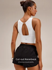GLOWMODE In It To Win It Quick-Dry Performance Mesh Panel Sports Bra With Multi-Pockets & Wrinkle-Resistant Cups Cycling Marathon Training Workout Fitness - White - View 6