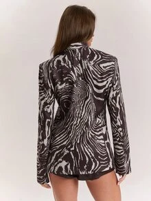 SHEIN BAE Fashionable Commuter All-Over Print Blazer - Multicolor - View 2