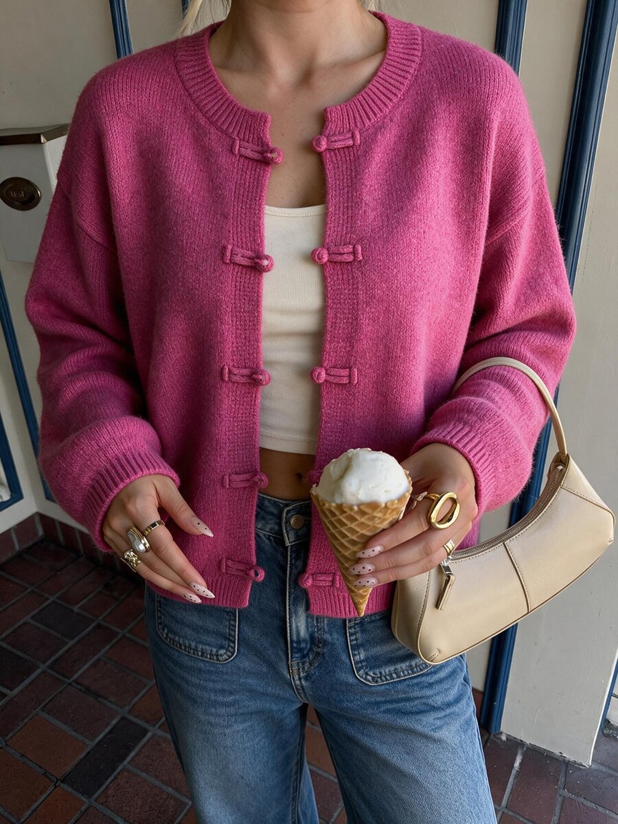 Flora Isola Flora Isola Elegant Ru Yi Button Long Sleeve Cardigan For Women - Hot Pink - View 1