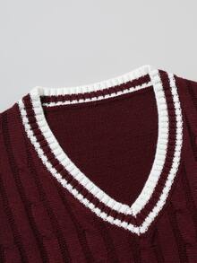 Manfinity Homme Men's Plus Size Colorblock Trim Knit Vest - Burgundy - View 4