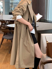 DAZY Women's Solid Color Casual Versatile Daily Travel Trench Coat Jacket Fall - Khaki - View 6