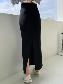 DAZY Women's Elegant Solid Color Mermaid Knit Skirt, Autumn/Winter - Black - View 2