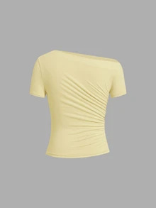 SHEIN Clasi 女款純色不對稱肩休閒日常短袖T恤 3件/套 - 彩色 - 查看 6