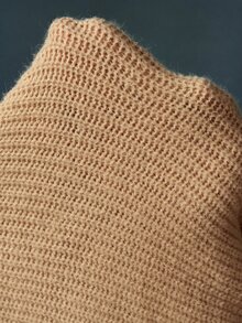Bohemela Vintage High Neck Shawl Collar Shell Trim Knit Sweater - Apricot - View 8