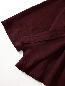 Rusticease Plus Size Button Casual Drawstring Shirt And Elastic Waist Long Pants 2 Pieces Set Fall - Burgundy - View 5