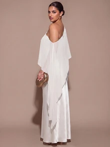 SHEIN BAE CURVE 大尺碼女款優雅長版不對稱單肩洋裝 - 白色 - 查看 2