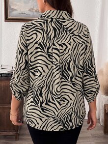 SHEIN LUNE 大尺碼豹紋中袖襯衫 - 彩色 - 查看 2