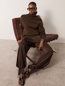 MERLEAU Women's Modern Satin Brown Balloon Pants - Brown - View 3