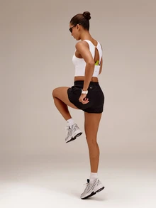 GLOWMODE In It To Win It Quick-Dry Performance Mesh Panel Sports Bra With Multi-Pockets & Wrinkle-Resistant Cups Cycling Marathon Training Workout Fitness - White - View 9