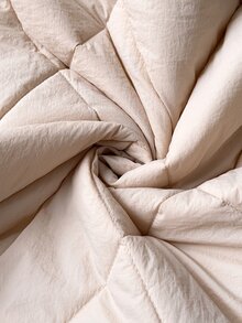 Pariaura Mantel Empuk Longgar Kerah Tegak Bermotif Berlian Berlapis Warna Beige Almond Minimalis untuk Komuter - Aprikot - View 7
