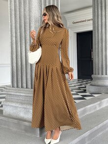 Pariaura Elegant French Vintage Commuter Chic Polka Dot Long Dress For Women, Sophisticated Versatile Design - Multicolor - View 1