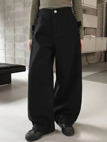 Dazy Kids Tween Girl) Loose Design Casual Autumn/Winter Black Basic Straight Leg Jeans - Black - View 6