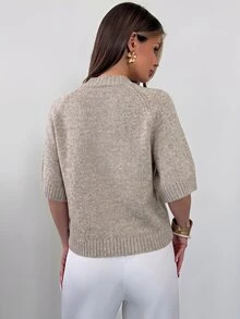 Firerie Women's Vintage Fashion Button Ribbed Patchwork Knit Cardigan - Apricot - View 2