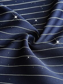 Maweii Plus Size Blue Casual Elegant Commuter Striped Sequin High Waist Long Suit Pants Party Office Fall - Blue - View 6