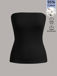 SHEIN BASICS 女款純色修身百搭日常穿搭抹胸上衣 2件組 - 黑與白 - 查看 3