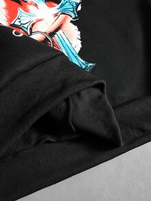 ROMWE MEN Men's Letter & Eye Print Long Sleeve Casual Hoodie Sweatshirt - Black - View 5