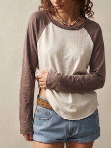 Bohemela 休閒純色針織拼接圓領長袖女款T恤 - 彩色 - 查看 8