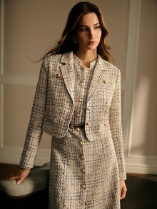 MOTF PREMIUM FASHIONABLE ELEGANT LUXURY DESIGN SHORT BOXY LONG SLEEVE WOMEN'S BLAZER - Gold - View 4