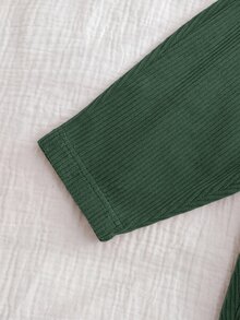 Cozy Pixies 嬰兒新生兒熊圖案對比色 Polo 領長袖運動衫與長褲套裝 - 墨綠色 - 查看 5