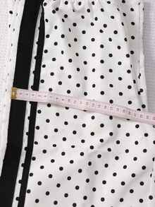 SHEIN 青少年女孩 2 件套配色波點拉鍊夾克與彈性腰長褲，專為青少年女孩設計，復古運動風套裝，適合日常穿著、運動、健身及與朋友出遊，四季皆宜的百搭單品 - 黑與白 - 查看 3