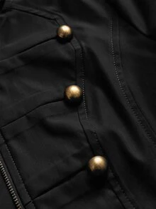 SHEIN EZwear 女款休閒舒適黑色拿破崙長袖夾克 - 黑色 - 查看 10