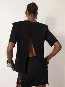 MERLEAU Women's Modern Black Short Sleeve Top - Black - View 1