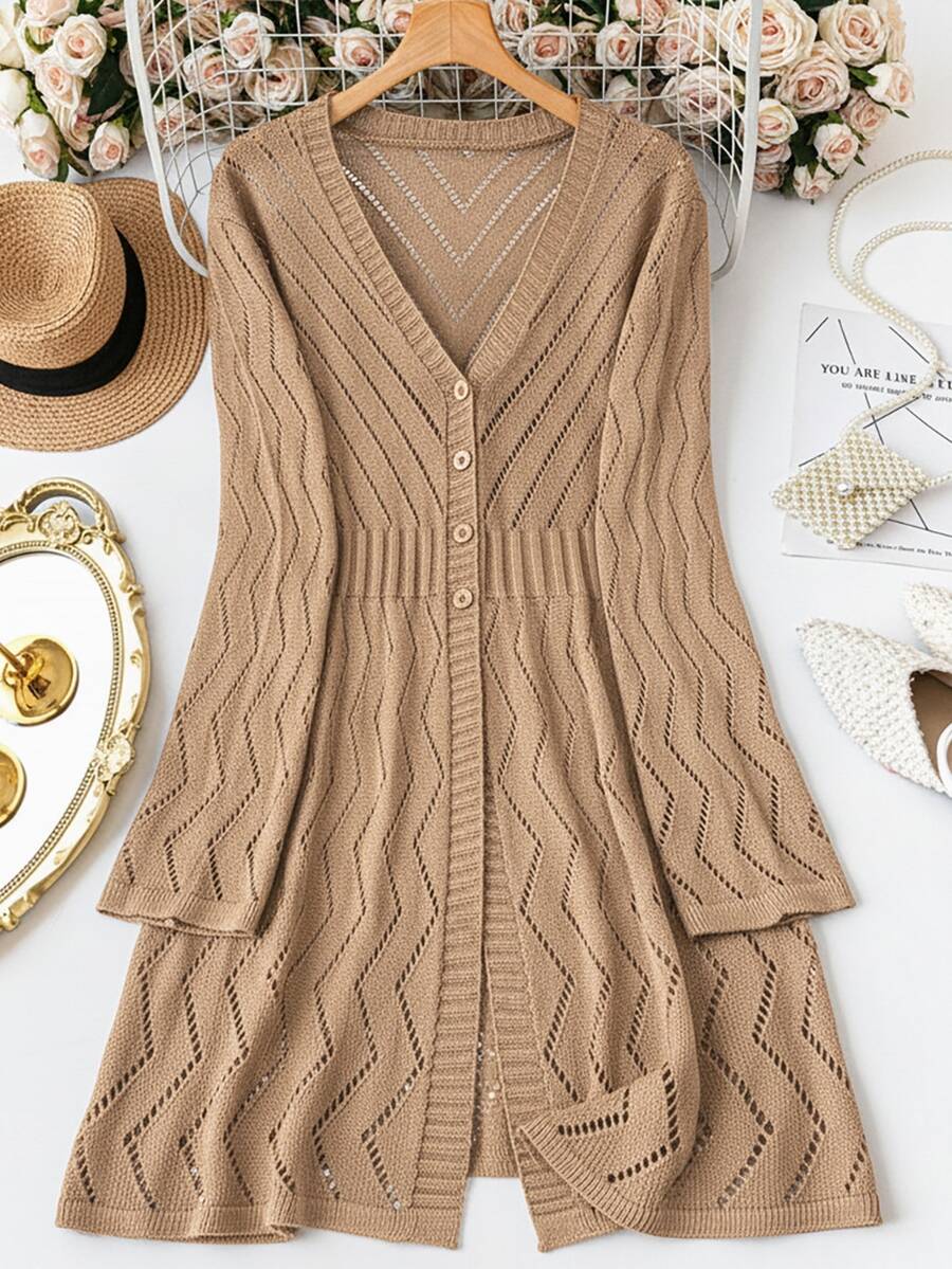 SHEIN LUNE 大尺碼女款素色休閒百搭日常開襟衫 - 駝色 - 查看 1