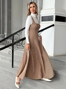 Pariaura Gaun Panjang Tanpa Lengan Model Slim Fit dengan Leher Persegi dan Tali Bahu Tipis untuk Wanita, Model Baru - MultiWarna - View 4