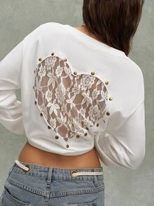 Bohemela Casual Solid Color Knit Women's Sweatshirt - White - View 5