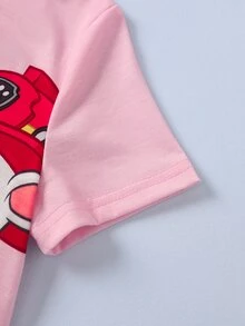 SHEIN | PAW Patrol Gaun Anak Perempuan Muda Kerah Bulat Lengan Pendek dengan Hiasan Rumbai di Bagian Bawah - Berwarna merah muda - View 4