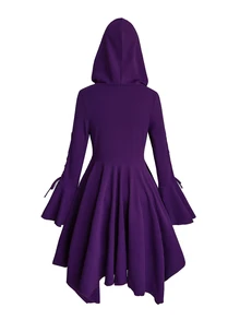 SHEIN Clasi Jaket Berkerudung Gaya Gelap dengan Hem Asimetris Ukuran Besar untuk Halloween, Kostum Halloween untuk Wanita, Gaun Ungu untuk Upacara - Purple - View 2