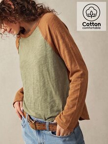 Bohemela Casual Solid Color Knit Patchwork Round Neck Long Sleeve Women's T-Shirt - Multicolor - View 1